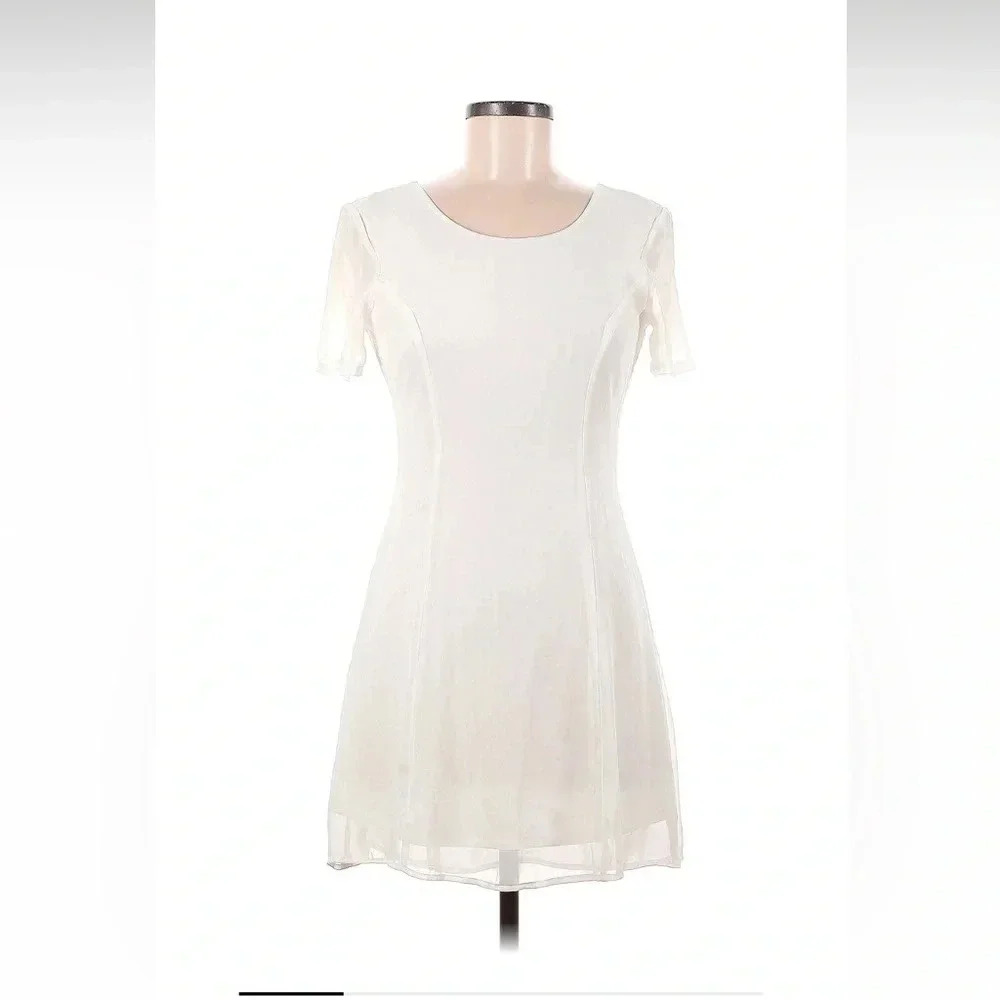 Nasty Gal white short sleeve mini dress with deep v back, sz S
